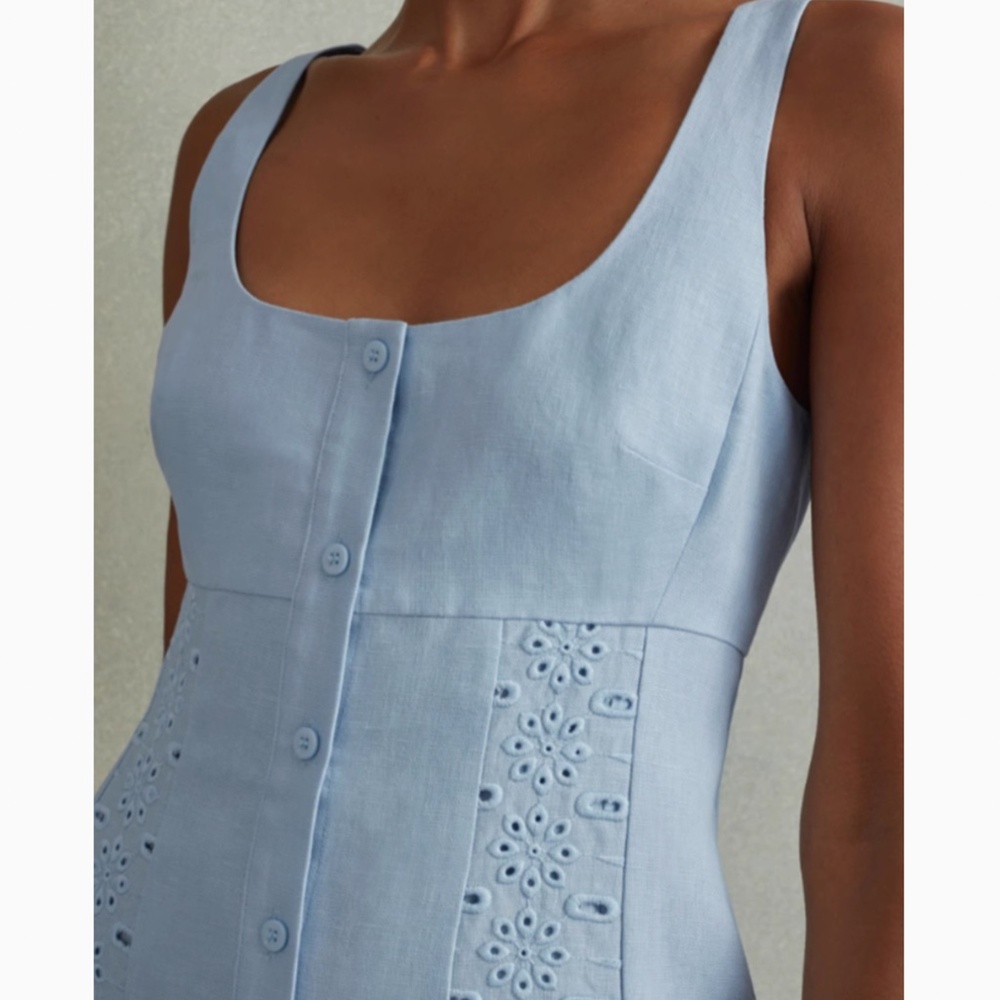 BEST REISS Clarice Broderie Midi Dress - Light Blue Spring Party Wedding Linen - Picture 4 of 10
